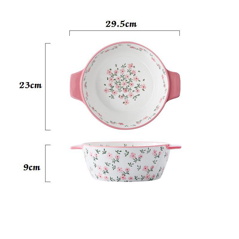 Charming Floral Ceramic Tableware Set: Underglaze Soup & Noodle Bowl, Deep Plate, Flower-Shaped Rice Bowl