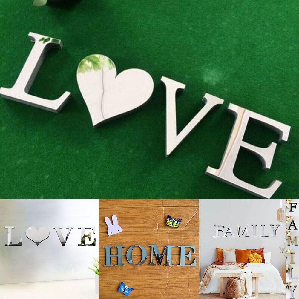 Letters Love Furniture Mirror Tiles Wall Sticker  Art Decor