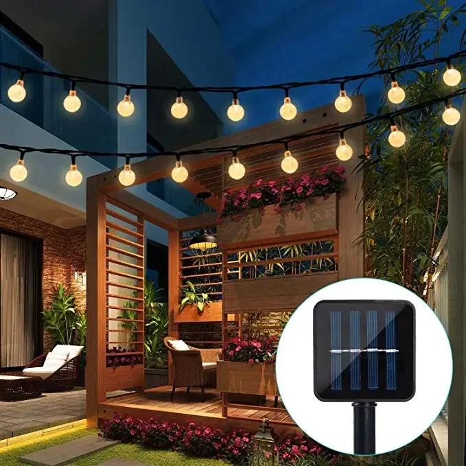 Neue Solar Kristallkugel LED Lichterkette LED Solar Außenlicht IP65 Lichterkette Hochzeitsgirlande für Gartenparty-Dekor