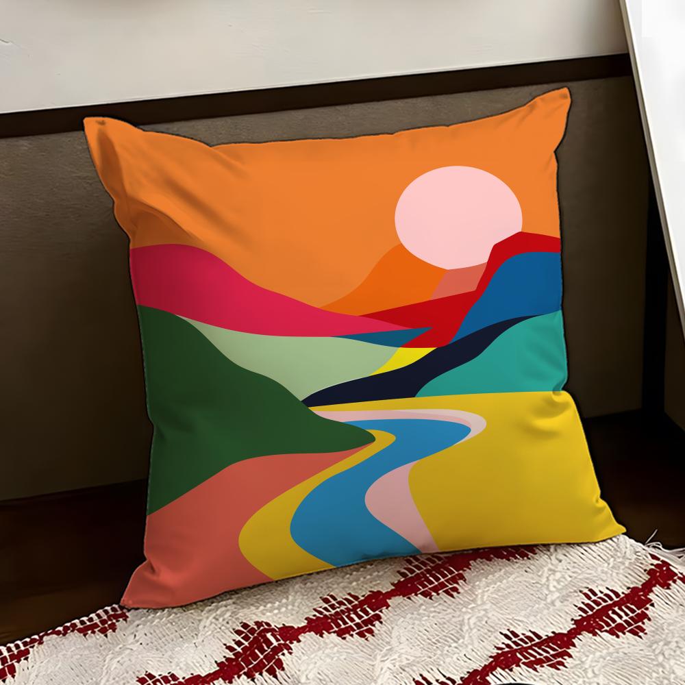 

Colorful Geometric Landscape Cushion Cover Reversible Soft Durable Pillow Cover Home Car MultiScene Use for Daily Comfort 30X30cm