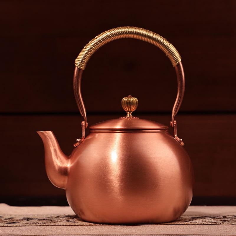 Handmade Pure Copper Tea Kettle: Open Flame Boiling and Steeping Set