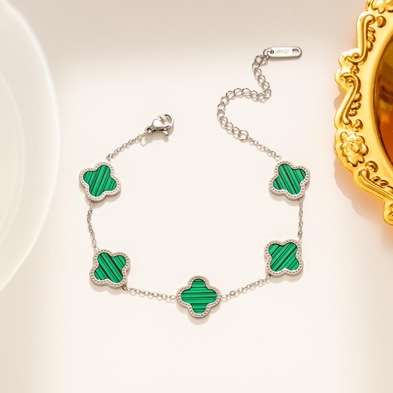 

Браслет из титановой стали Счастливый четырехлистный клевер , в корейском стиле, розовое золото 18 карат, не тускнеющая бижутерия