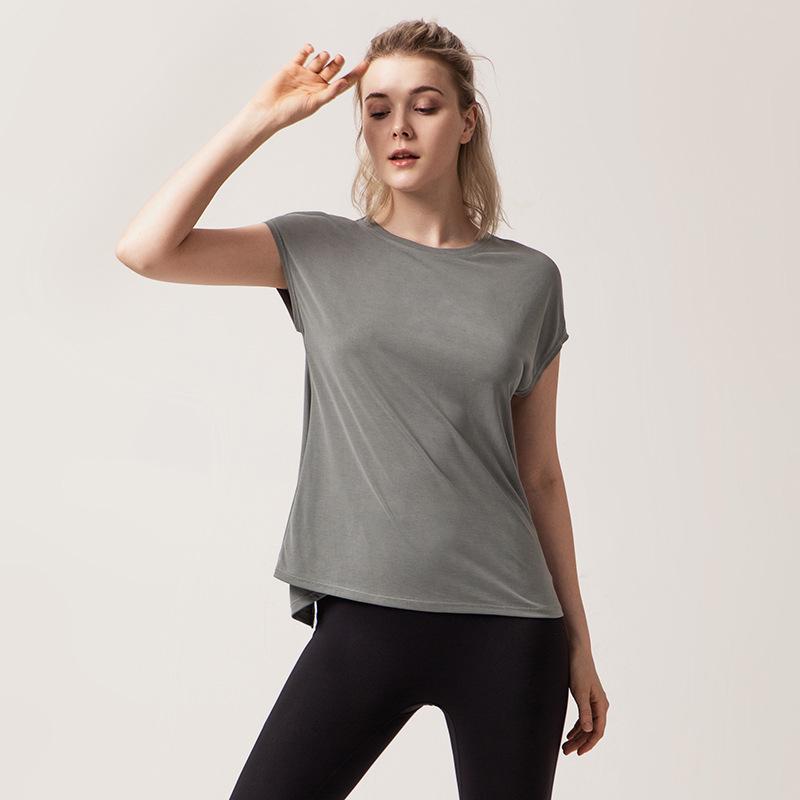 New Women's Loose-Fit Yoga and Running Short-Sleeve Fitness Tops with Back Slit