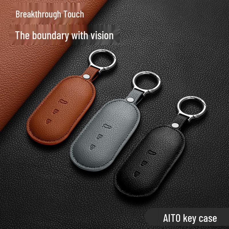 Genuine Leather Key Case for AITO Huawei Wenjie M8/M9, M5/M7 Refresh Car Key Shell