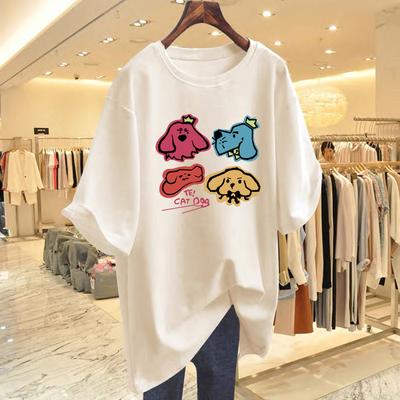 Funny Puppy Printed Cotton Short Sleeve T-Shirt Women's 2025 New Summer Dress Large Size Versatile Half Sleeve Top Women