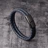 Fashion Genuine Leather Bracelet for Men Brown Black Rope Chain Stainless Steel Clasp Magnetic Punk Jewelry Cool Gift