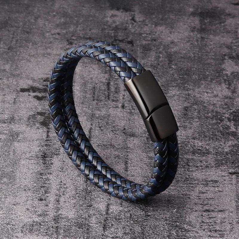 Fashion Genuine Leather Bracelet for Men Brown Black Rope Chain Stainless Steel Clasp Magnetic Punk Jewelry Cool Gift