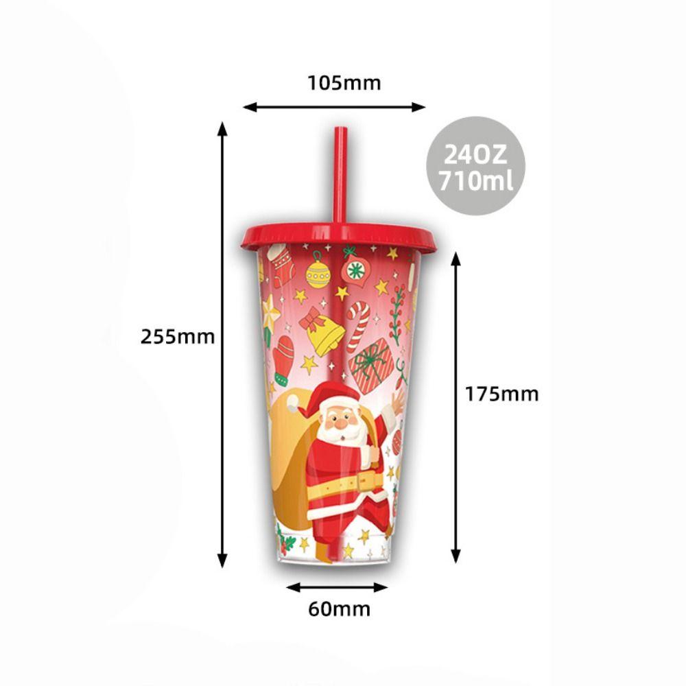 New Plastic Color Changing Cup Discoloration Dining Supplies Cold Drink Cup 710ml Reusable Straw Cup Christmas