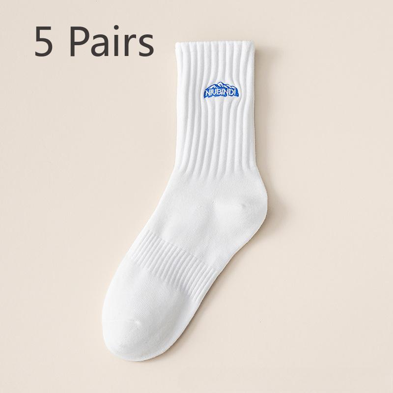 5 Pairs of Men's Autumn Anti Odor and Sweat Absorbing Sports Basketball Mid Top Socks