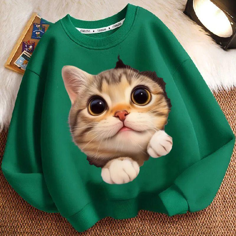 

Cute Cat Round-neck Sweatshirt for Children, Fashionable Long-sleeved Sweatshirt for Boys and Girls in Spring and Autumn 160