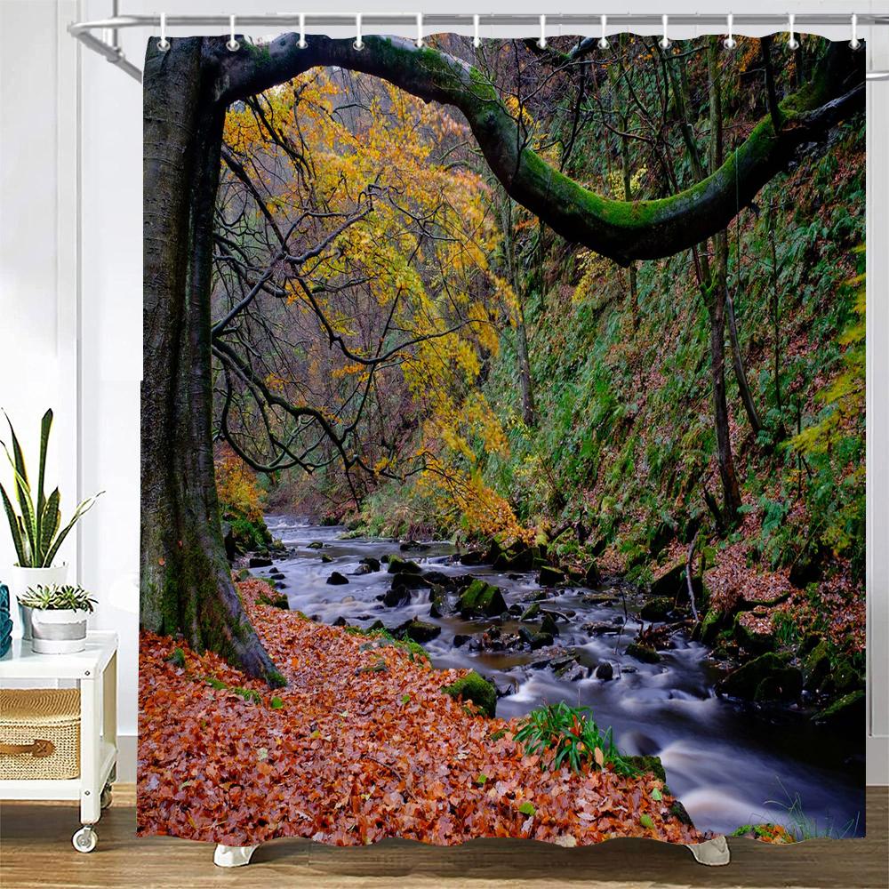 Tropical Rainforest Forest Shower Curtains Bathroom Curtain 3D Natural landscape Fabric Waterproof Bath Curtain with Hooks