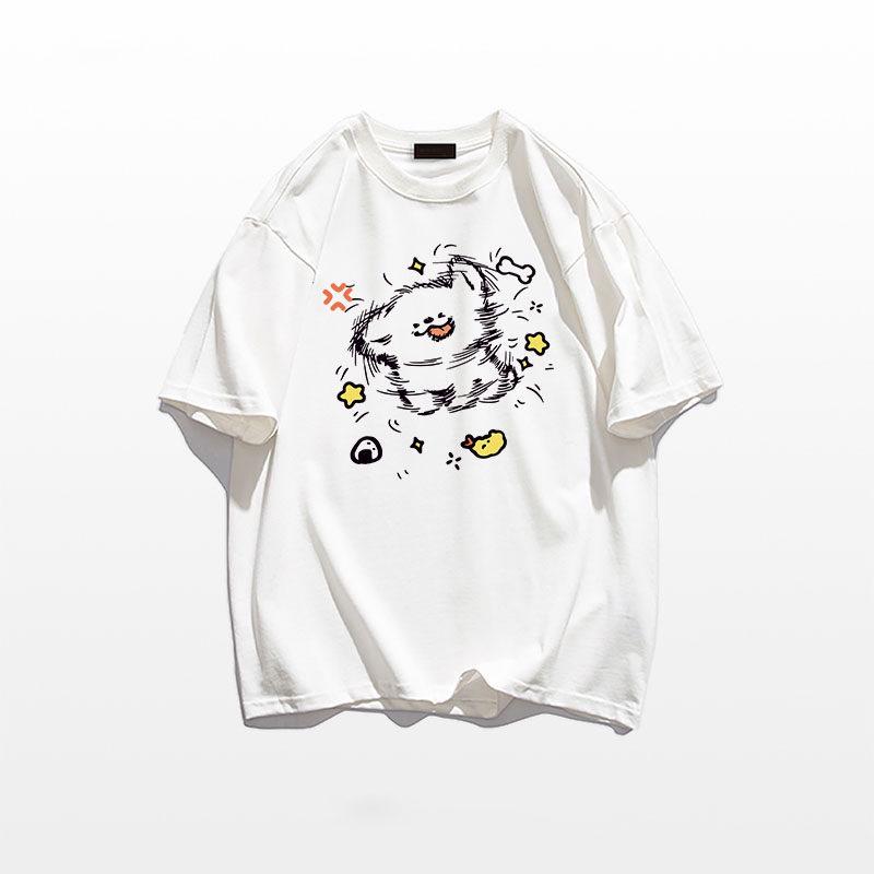 

Korean Style Plus Size Cartoon Cotton T-shirt for Women - Summer Loose Fit Half Sleeve Design XL (116-130 jin) білий