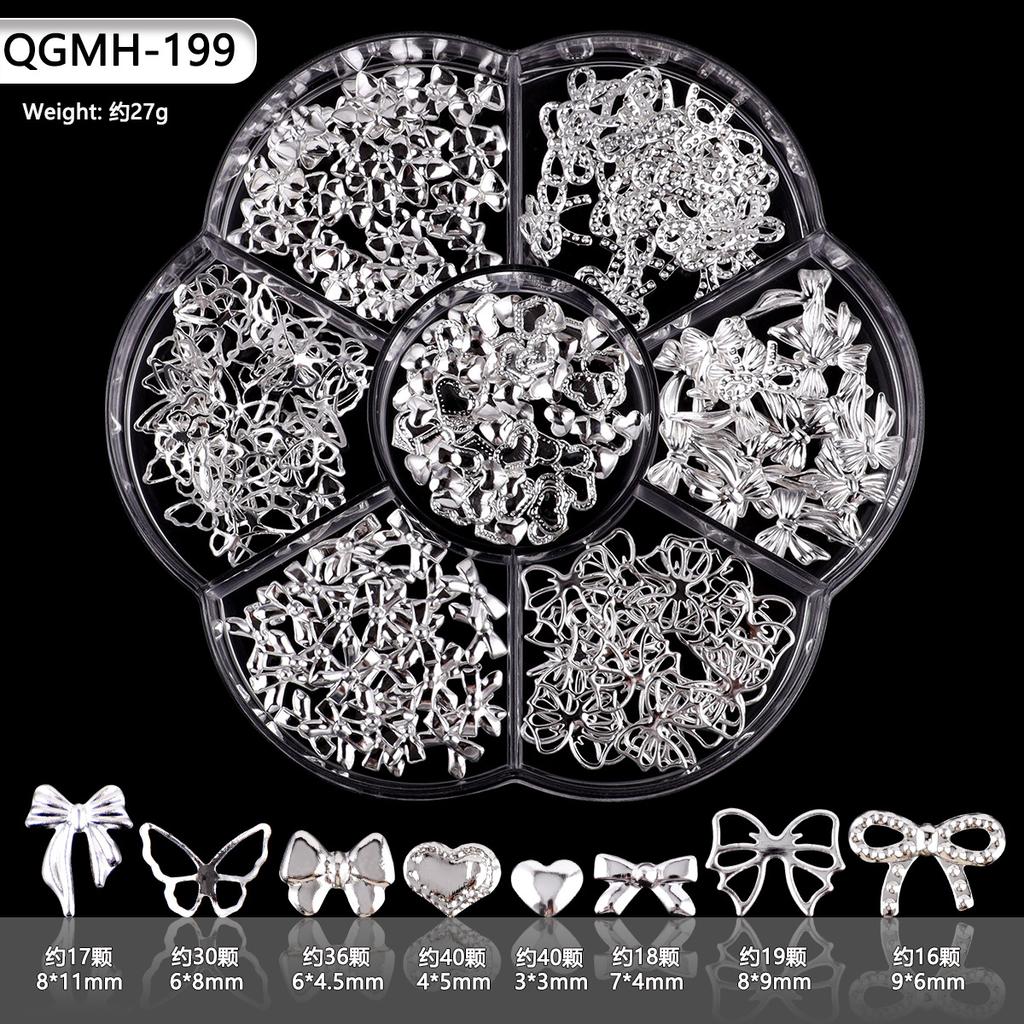 7-Grid Petal Box Nail Art Metal Alloy Three-Dimensional Bow Nail Art Jewelry Diy Silver Butterfly Nail Drill
