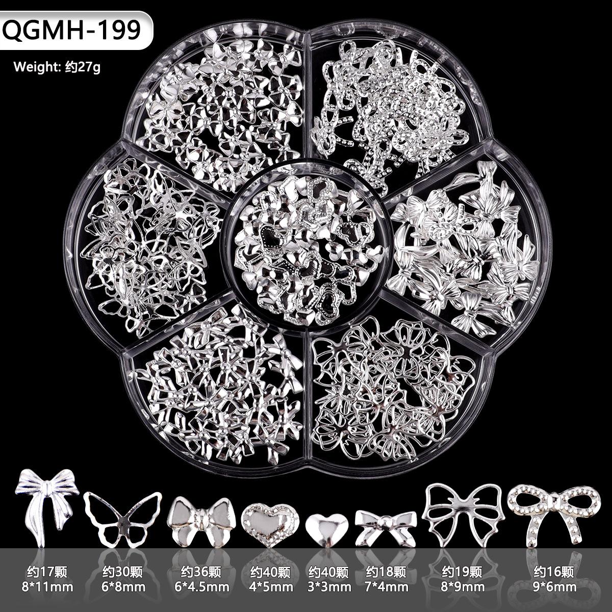 

7-сетчатая коробка для дизайна ногтей из металлического сплава, трехмерный бант для дизайна ногтей, сделай сам, серебряная бабочка, дрель для ногтей