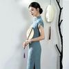 Blue-green with rotator sleeves, Republic of China style, new Chinese style, daily Suzhou long cheongsam, improved young women's high sense