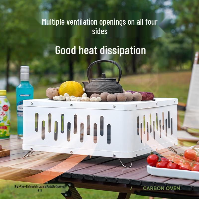 Outdoor Camping Square Charcoal Grill and Tea Stove