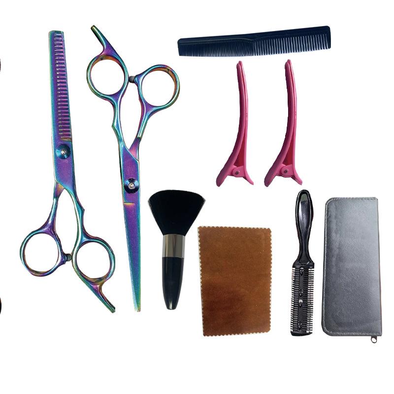 Black Gold Hairdressing & Pet Scissors Set - Serrated, Flat, Bangs, Oblique Tail.
