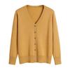Women Long Sleeve V Neck Knitted Cardigan Solid Color Ribbed Trim Warm Sweater Coat Single Breasted