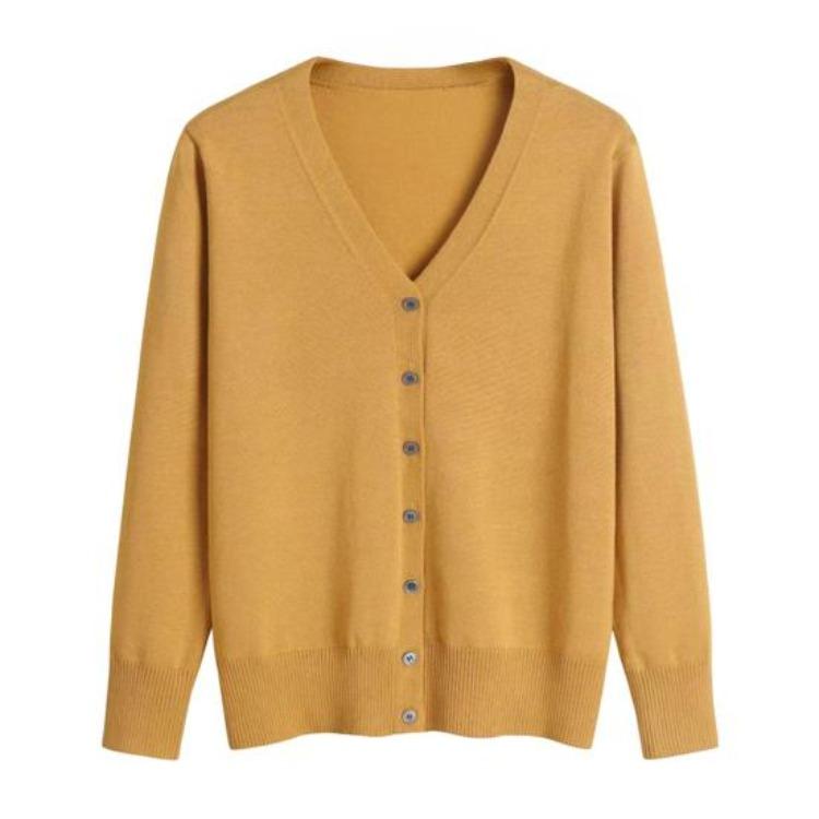 Women Long Sleeve V Neck Knitted Cardigan Solid Color Ribbed Trim Warm Sweater Coat Single Breasted