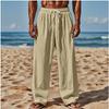 Beach Pants Cross-border Cotton and Linen Casual Trousers Amazon Men's Solid Color Drawstring Elastic Waist Daily Casual Breathability