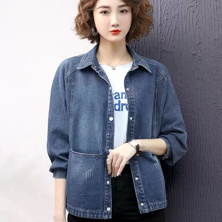 Cappotto di Jeans Casual Largo da Donna Capispalla Autunno Giacca di Jeans da Donna Retro Manica Lunga Giacca di Jeans