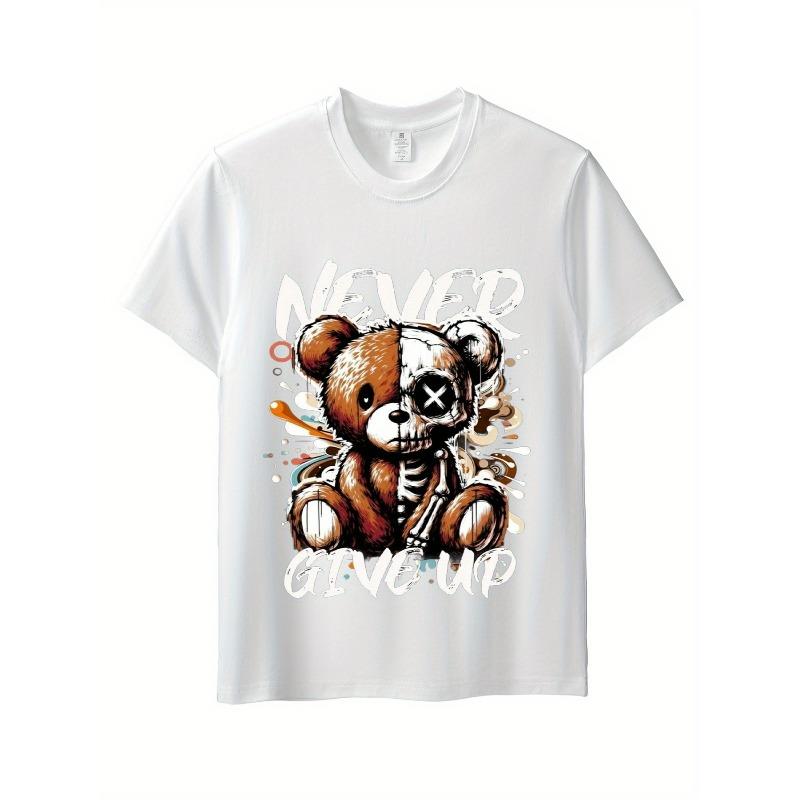 Taglie Europee T-shirt da Uomo con Stampa Grafica Teschio e Orsetto