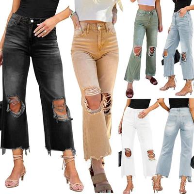 Europe And The United States Women's Broken Jeans Women's Straight Loose Jeans