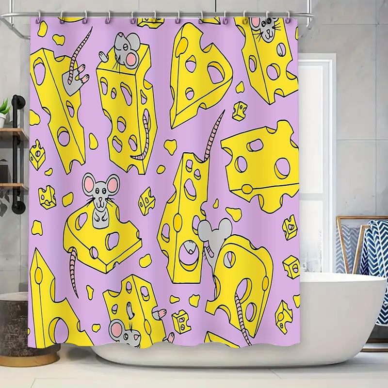 

Cheese Shower Curtain Funny Mice Pattern Waterproof Bathroom Decor Farmhouse Kitchen Backdrop Novelty Home Decoration Gift W60H190(CM)-1 Pcs