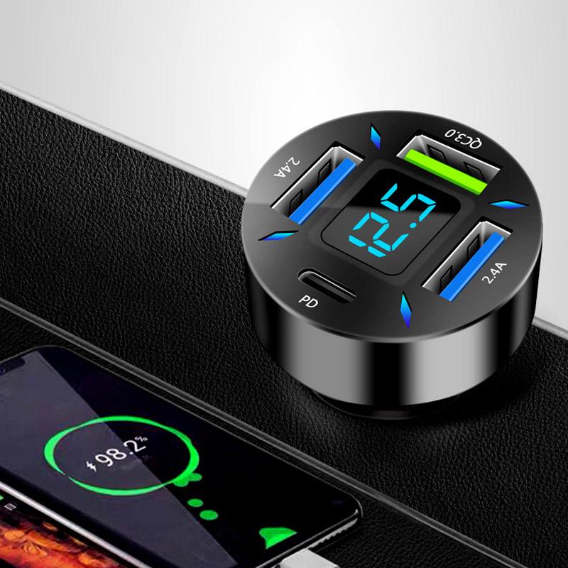 4 Ports Usb Car Charger Fast Charging Pd Quick Charge 3.0 Usb C Car Phone Charger Adapter For Iphone 13 12 Xiaomi Samsung