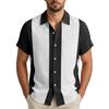 Men Short Sleeve Casual Button Down Shirt Relaxed Fit Lightweight Fabric Vertical Stripe Pattern Lapel Collar Pocket Design