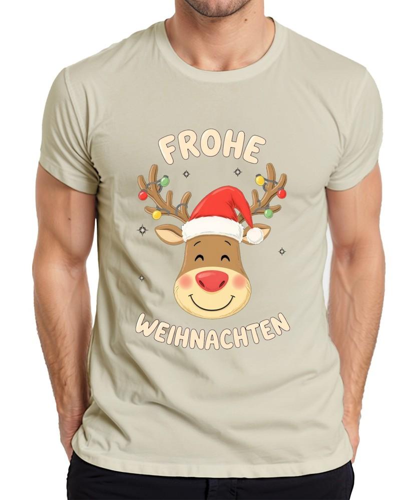 Merry Christmas Reindeer Santa Hat Cartoon Kids Funny Unisexs Tshirt