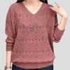 Summer   Women's Thin Hollow Plus Size Sweater  Solid Color V-Neck Loose Knit Pullover Sweater