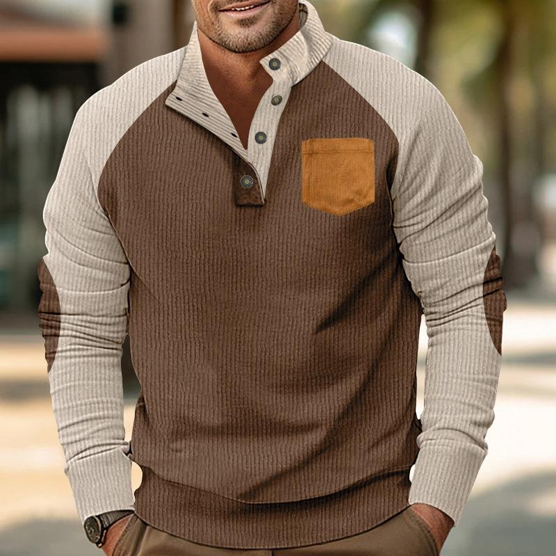 Spring and Autumn Men's Outdoor Casual Stand Collar Loose Corduroy Color Pullover Hoodie