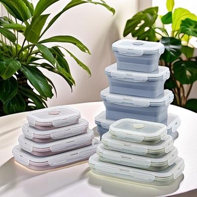 4pcs Microwaveable Silicone Lunch Box Rectangular Airtight Foldable Lunch Box with Lid High-temperature Resistant