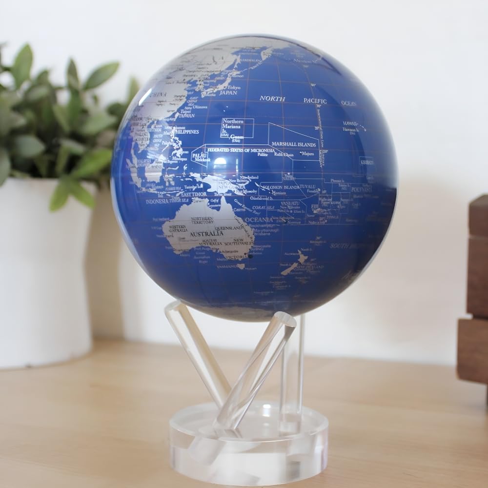 MOVA Globe l World Map Series Blue Silver Inch l With Base l Solar Powered Rotating Globe l Office Desktop Decor Unique Gift Home Decor l For Kids l