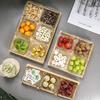 Lätt Lyx Delad Torkad Fruktfat Hushåll Glas Frukt Snacksfat Bambuträbricka Snacksfat Fyrkantig Skål Godislåda