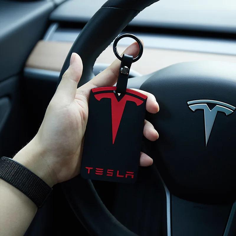 CGYJL1 3D Design Highlight Key Card Holder Silicone Protector Cover Keychain for Tesla Model 3 Model Y Accessories