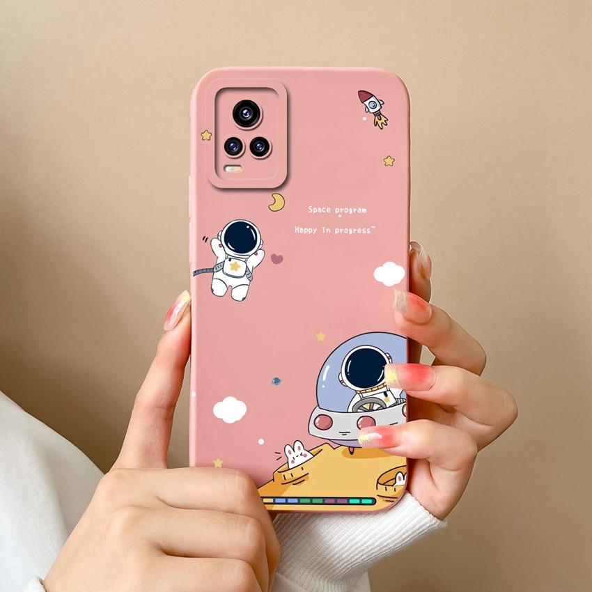 Dla Vivo Y75 S16 Y73 V17 S10 Y77 Etui na telefon Urocze kreskówkowe wzory astronautów Ochrona obiektywu Płynny silikon Antypoślizgowa powłoka Dla Vivo Obudowa na telefon komórkowy