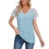 Women's Fashion  V-neck Short Sleeved Lace Patchwork Casual T-shirt Top