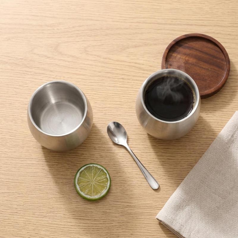 304 Stainless Steel Water Cup Children's Anti-drop Drinking Water Leisure Restaurant Double-layer 120ml Anti-scalding Tea Cup