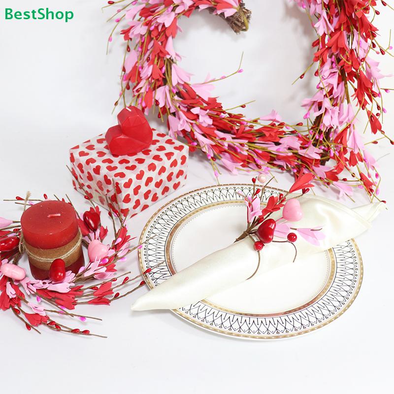 Valentine's Day Napkin Ring Decor - Romantic Heart & Flower Design,for Wedding/Anniversary/Dinner Party Decoration