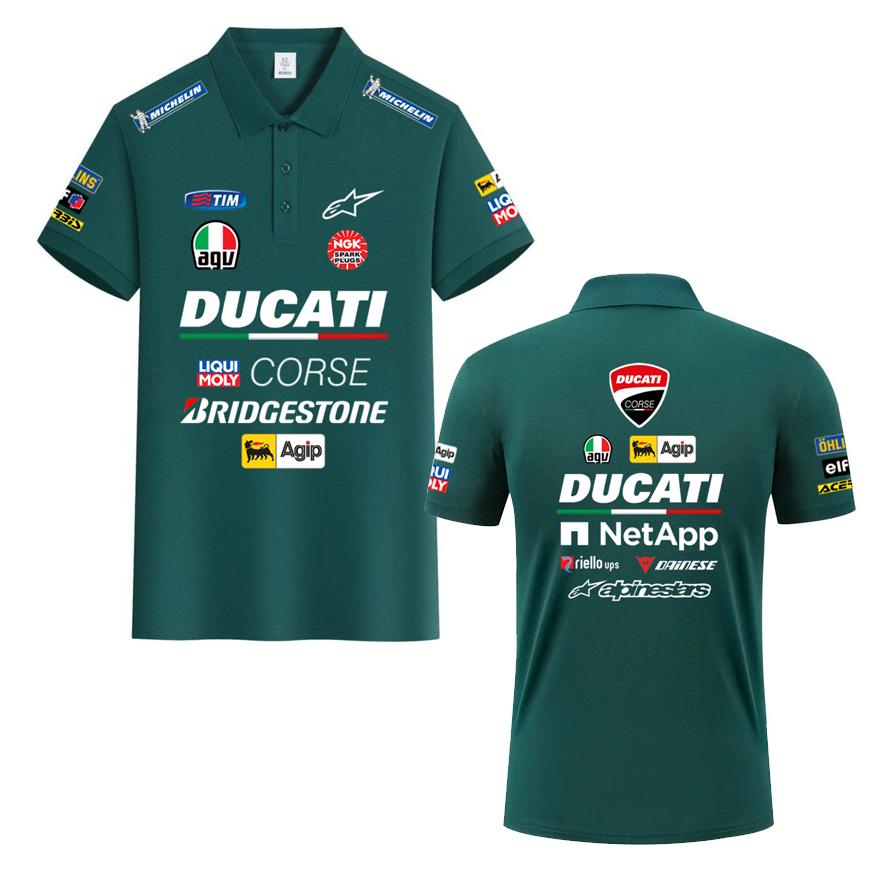 Ducati Corse MotoGP Racing Poloshirt, Heren Dames Casual Korte Mouw met Volledige Sponsor Logo Print M