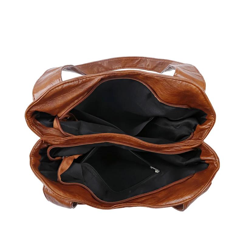 Vintage Multiple Pockets Large Capacity Women Shoulder Messenger Bags Luxury Soft Leather Ladies Bag