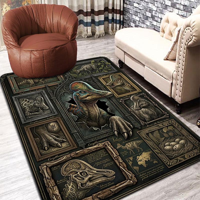 Dinosaur Fossil Exhibition Pattern Rug Floor Mat for Living Room or Bedroom Soft and Comfortable Carpet a Gift for Birthday and Holiday.