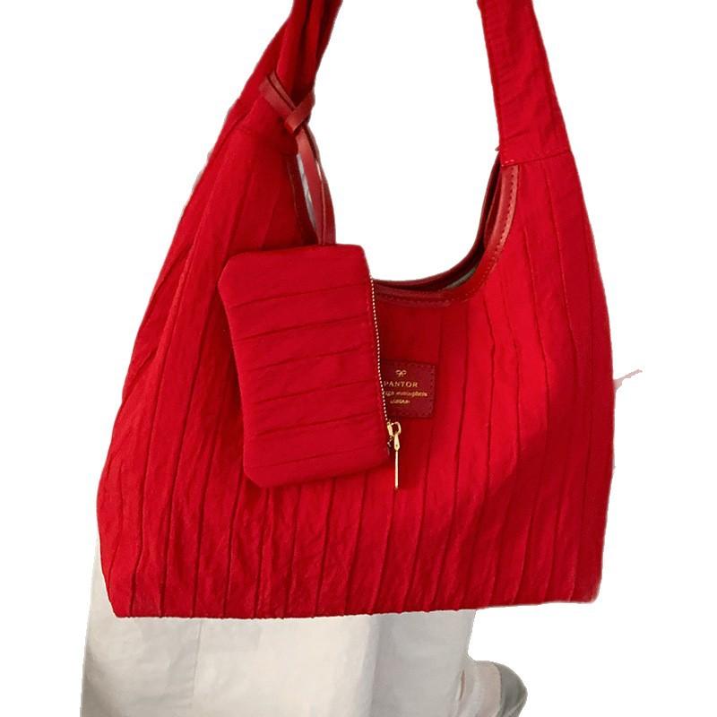 Leisure College Wind Nylon Canvas Bag Women's 2025 New Niche Underarm Bag Large Capacity Shoulder Tote Bag