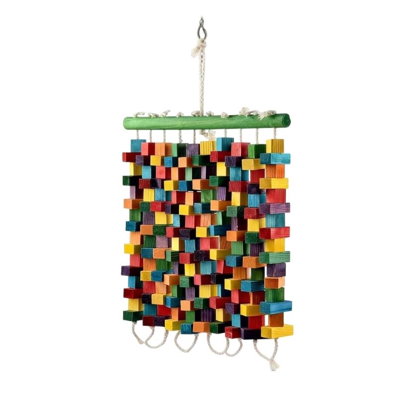 Hookbill Chewing Accessory Natural Wooden Bird Stand Featuring Various Colored Factors And Cables For Medium Large Hookbills