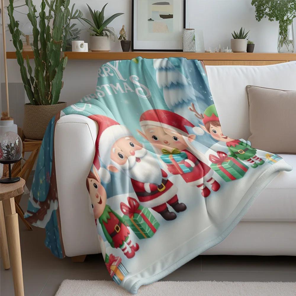 Classic Christmas Character Fleece Blanket, Santa Elf Design with Snow Scene, Festive Throw for Family Holiday Decor