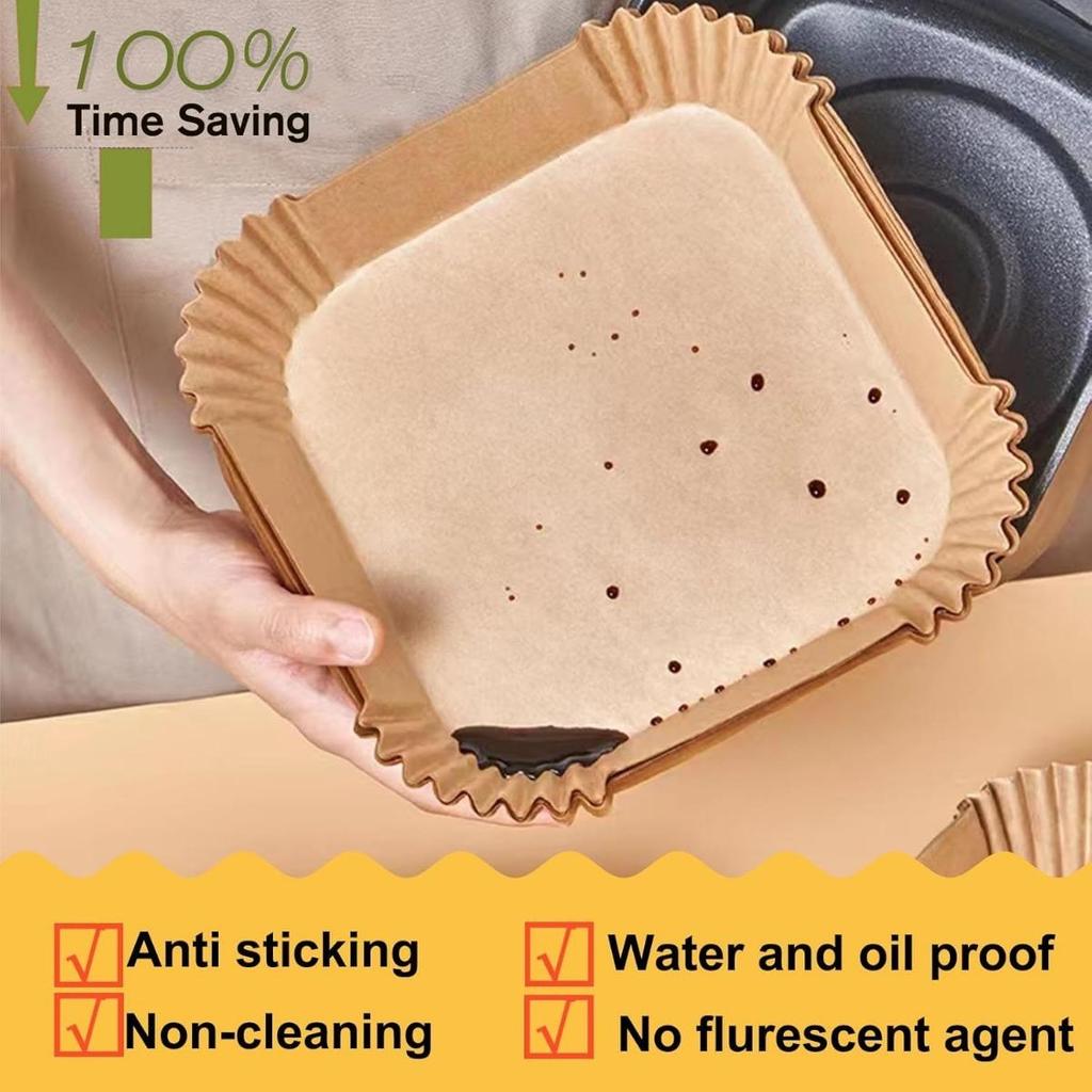 50/100PCS Air Fryer Disposable Paper Liners Square Paper Liner Oil-proof, Water-proof, Baking Paper for Baking Roasting Microwave