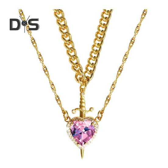 Couple Necklace Cubic Zirconia Heart Matching Necklace Romantic Through The Heart Couple Jewelry for Him Her Valentine's Day Gift