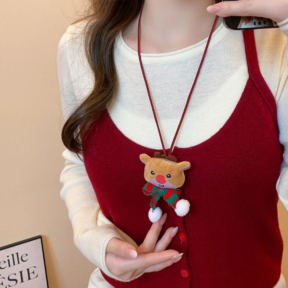 Snowman Christmas Necklace Elk Long Necklace Fashion Sweater Chain Pendant  Women